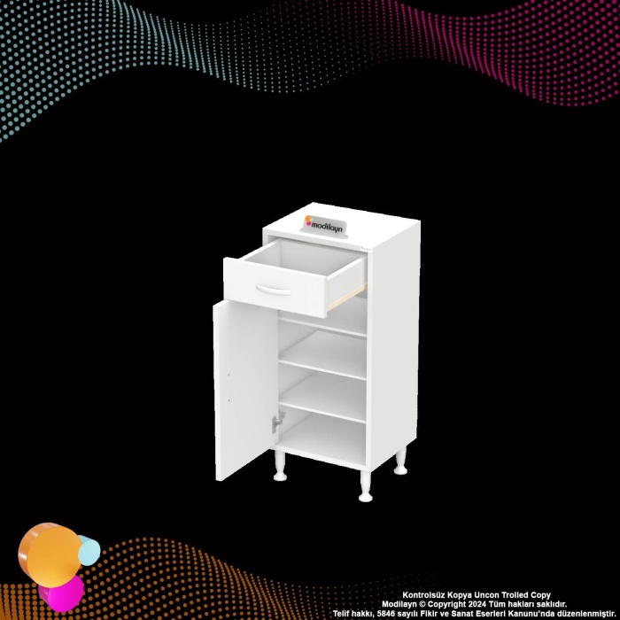 Modilayn EMİR 35 x 88 x 32,5 cm 1 Çekmece 1 Kapak 3 Raf 4 Bölme Çok Amaçlı Banyo & Mutfak Dolabı 