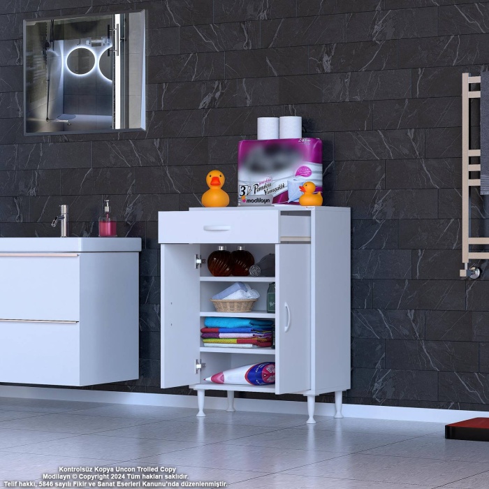 Modilayn EMİR 65 x 88 x 32,5 cm 1 Çekmece 2 Kapak 3 Raf 4 Bölme Çok Amaçlı Banyo & Mutfak Dolabı 