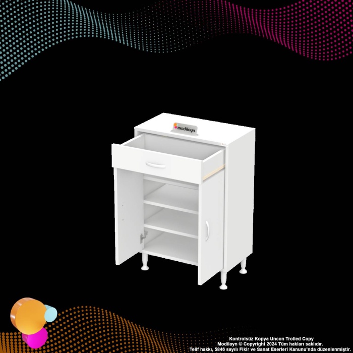 Modilayn EMİR 65 x 88 x 32,5 cm 1 Çekmece 2 Kapak 3 Raf 4 Bölme Çok Amaçlı Banyo & Mutfak Dolabı 