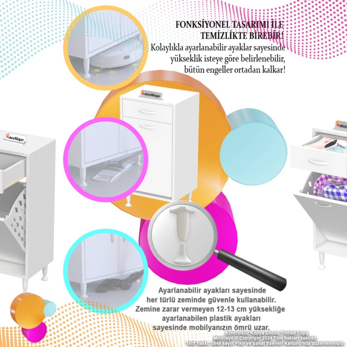 Modilayn EMİR 65 x88x32,5 cm 1 Sepetli kirli çamaşır  düzenleyici dolap