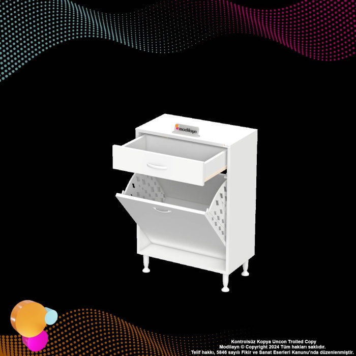 Modilayn EMİR 65 x88x32,5 cm 1 Sepetli kirli çamaşır  düzenleyici dolap