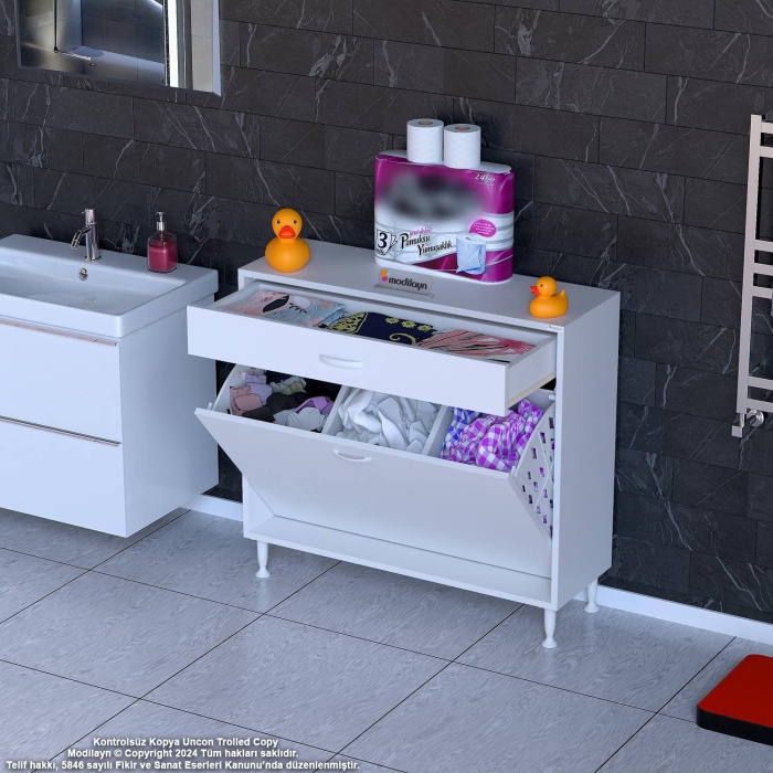 Modilayn EMİR 100x88x32,5 cm 3 Göz Sepetli kirli çamaşır pratik  düzenleyici dolap