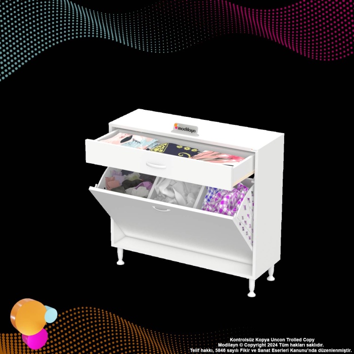 Modilayn EMİR 100x88x32,5 cm 3 Göz Sepetli kirli çamaşır pratik  düzenleyici dolap