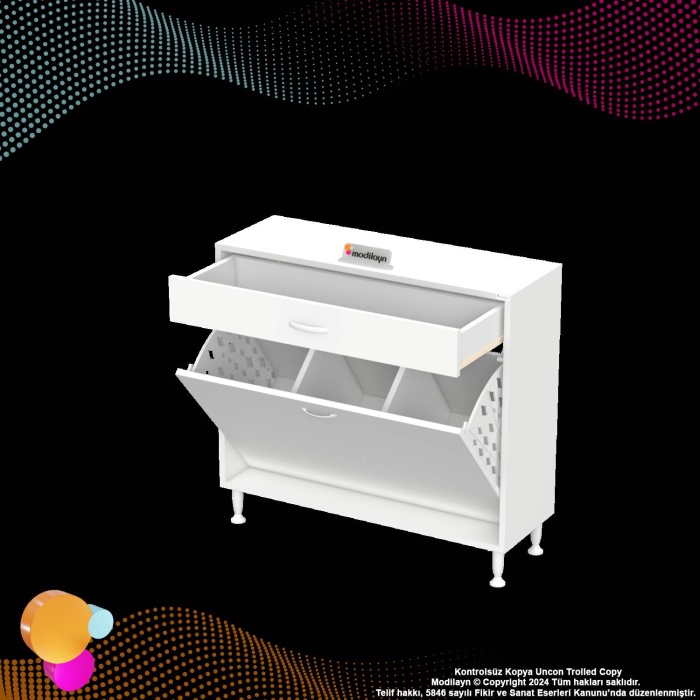 Modilayn EMİR 100x88x32,5 cm 3 Göz Sepetli kirli çamaşır pratik  düzenleyici dolap