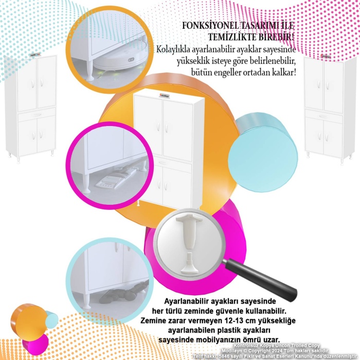 Modilayn YENİ AFRA 90 x 173 x 32,5 cm 1 Çekmece 4 Kapak 5 Raf 8 Bölme Çok Amaçlı Banyo & Mutfak Dolabı 