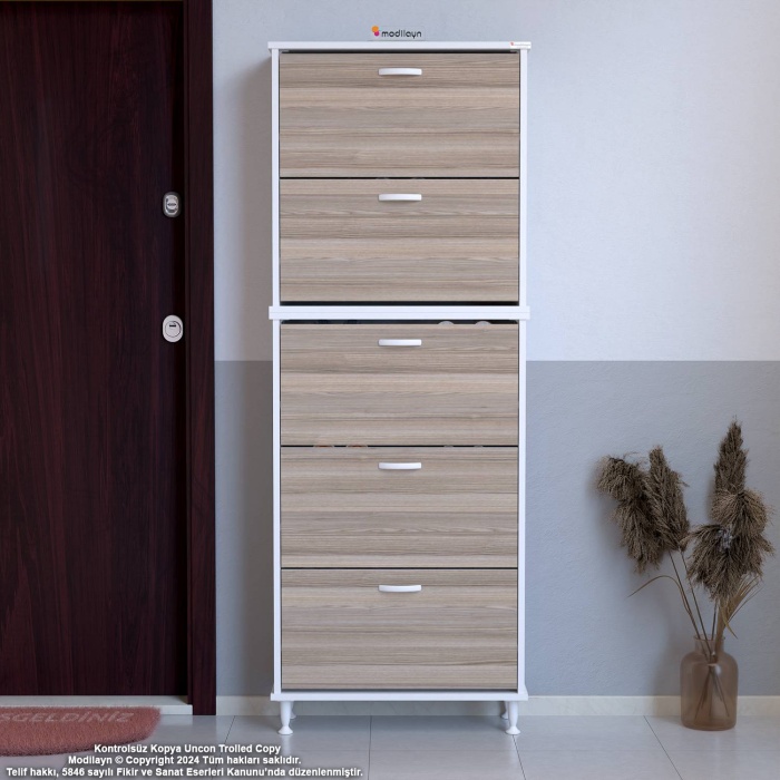 Modilayn VARBİ UMAY 2 Li Kapı Önü 72 x193x 25, 5 cm’ lik 5 Düşer Kapak 10 Göz Bölmeli Ayakkabılık