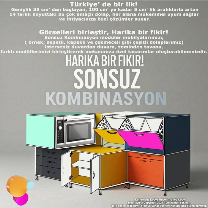 Modilayn SÖKE 95x75x32,5 cm lik Ultra Geniş 3 Çamaşır Sepet Hazneli Dolap Banyonuzun Yeni Gözdesi