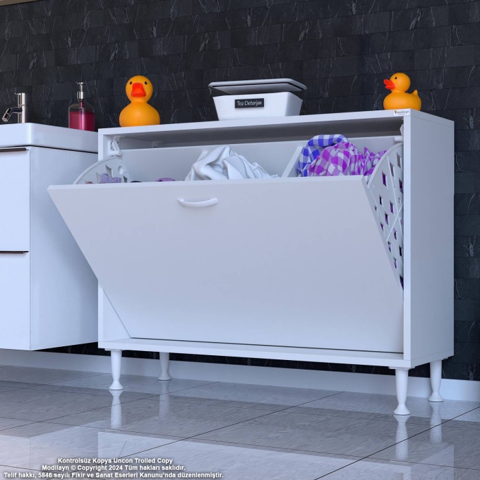 Modilayn SÖKE 95x75x32,5 cm lik Ultra Geniş 3 Çamaşır Sepet Hazneli Dolap Banyonuzun Yeni Gözdesi