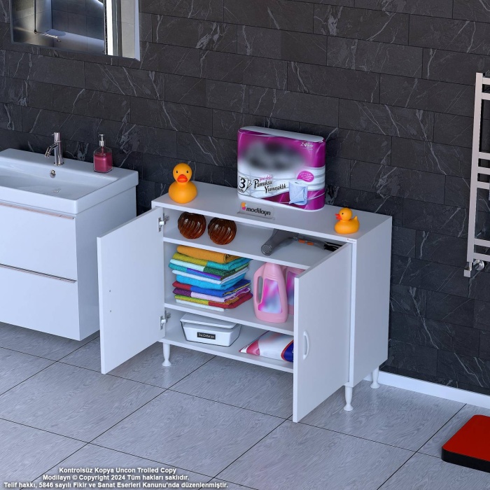 Modilayn SÖKE 95x75x32,5 cm’ lik Küçük Alanlar İçin Akıllı Çözümler 2 Kapaklı 4 Göz Raf Dolap