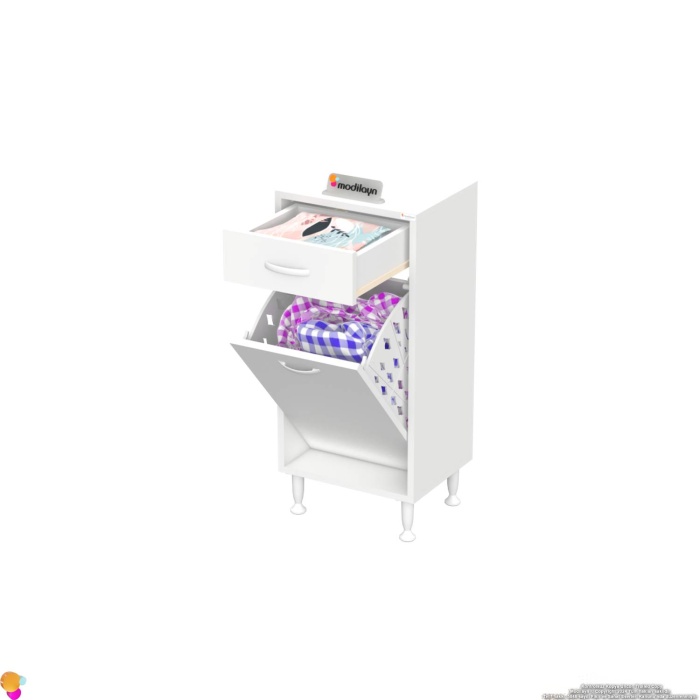 Modilayn MELİS 45x88x32,5 cm ÇEKMECELİ ÇAMAŞIR SEPETLİ BANYO DOLABI