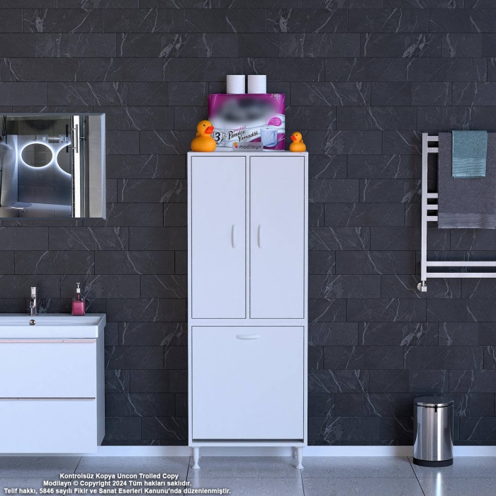 Modilayn YENİ İNCİ 55 x 160 cm Kapaklı Ve Çamaşır Hazneli Banyo & Mutfak Dolabı