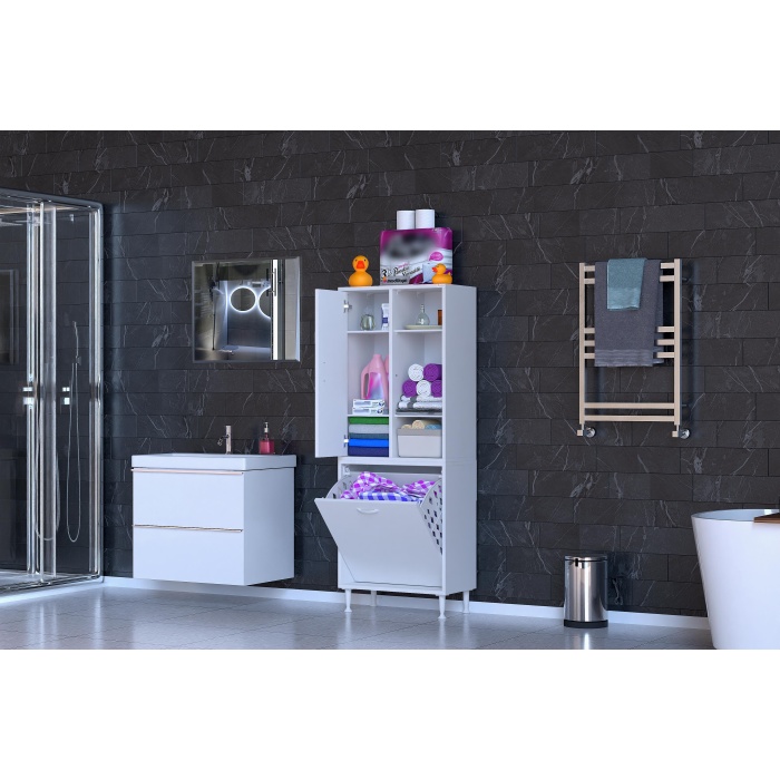 Modilayn İNCİ 55x160 cm Kirli Çamaşır Sepetli Banyo Dolabı