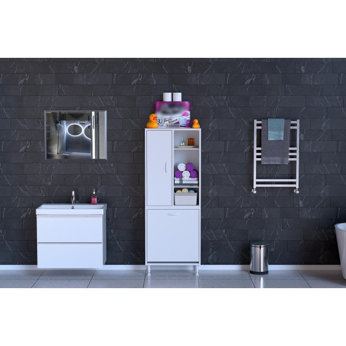 Modilayn İNCİ 55x160 cm Kirli Çamaşır Sepetli Banyo Dolabı