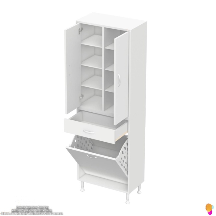 Modilayn YENİ AFRA 55x173x32,5 cm lik 1 Çekmece, 1 Göz Sepet, 2 Kapak, 8 Raf Dar Alan Banyo Dolabı