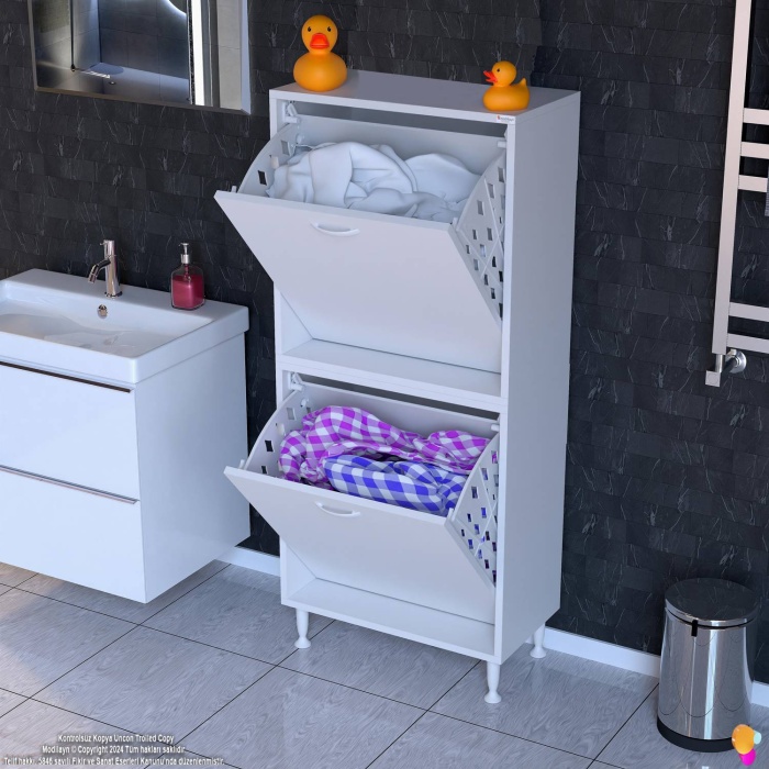 Modilayn İLKİM Modern Çamaşır Ünitesi, 60x138x32,5 cm Gizli 4 Göz Minimalist Akıllı Sepetli Dolap