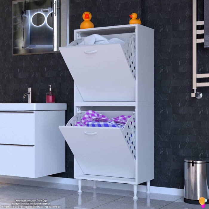 Modilayn İLKİM Modern Çamaşır Ünitesi, 60x138x32,5 cm Gizli 4 Göz Minimalist Akıllı Sepetli Dolap