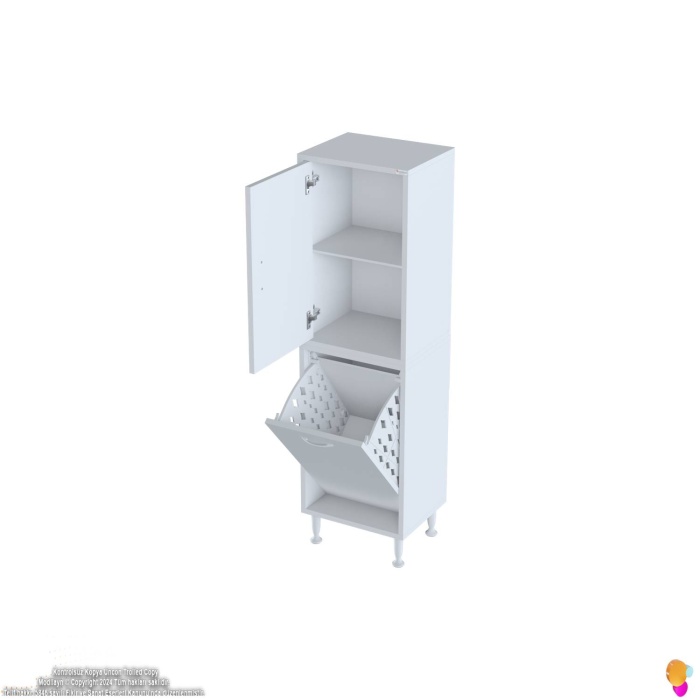 Modilayn İLKİM 45 x 138 x 32,5 cm lik Kapak İçi Çift Raflı, Tek Göz Akıllı Çamaşır Sepetli Dolap