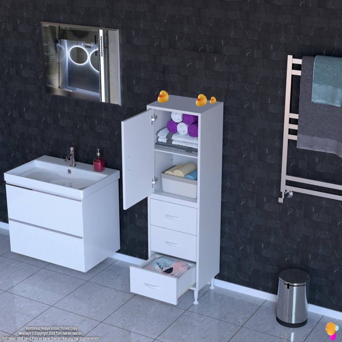 Modilayn İLKİM 40 x 138 x 32,5 cm lik Kapak İçi Çift Raflı ve 3 Çekmeceli Düzen Harikası Dolap