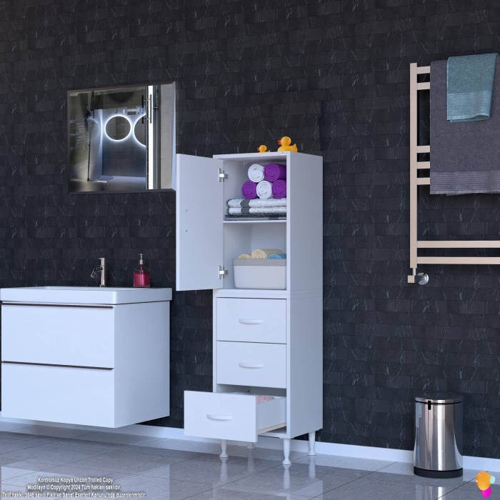 Modilayn İLKİM 40 x 138 x 32,5 cm lik Kapak İçi Çift Raflı ve 3 Çekmeceli Düzen Harikası Dolap