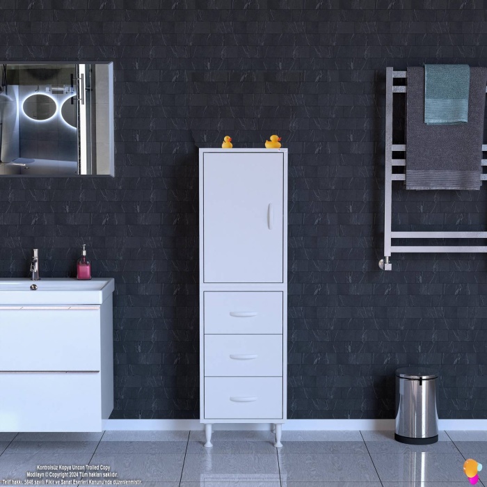 Modilayn İLKİM 40 x 138 x 32,5 cm lik Kapak İçi Çift Raflı ve 3 Çekmeceli Düzen Harikası Dolap