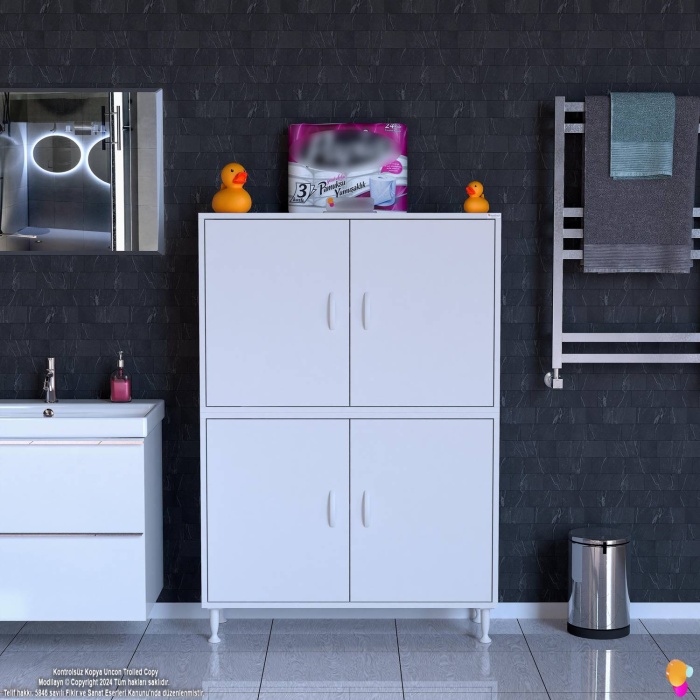 Modilayn OHBE 95x138x32,5 cm Ekstra Düzen İçin Kullanışlı 4 Kapak 4 Bölmeli Banyo Mutfak Dolabı