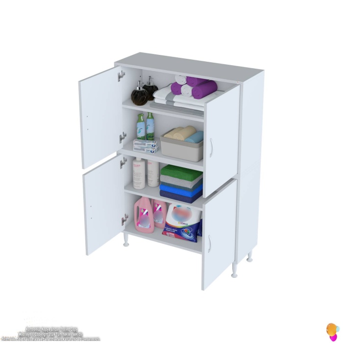 Modilayn OHBE 95x138x32,5 cm Ekstra Düzen İçin Kullanışlı 4 Kapak 4 Bölmeli Banyo Mutfak Dolabı
