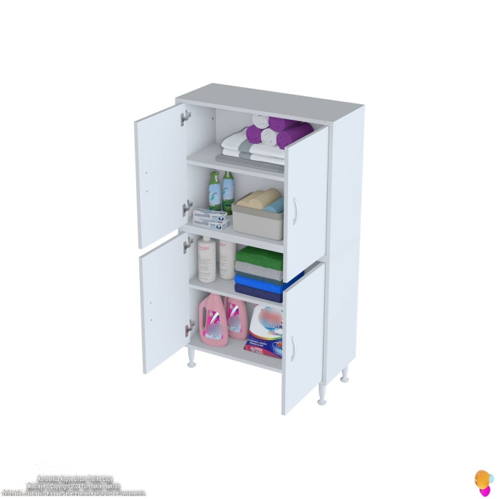 Modilayn OHBE 85x138x32,5 cm Ekstra Düzen İçin Kullanışlı 4 Kapak 4 Bölmeli Banyo Mutfak Dolabı