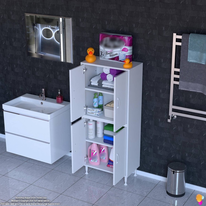Modilayn OHBE 65x138x32,5 cm Ekstra Düzen İçin Kullanışlı 4 Kapak 4 Bölmeli Banyo Mutfak Dolabı