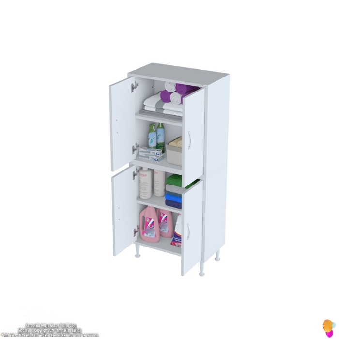 Modilayn OHBE 65x138x32,5 cm Ekstra Düzen İçin Kullanışlı 4 Kapak 4 Bölmeli Banyo Mutfak Dolabı