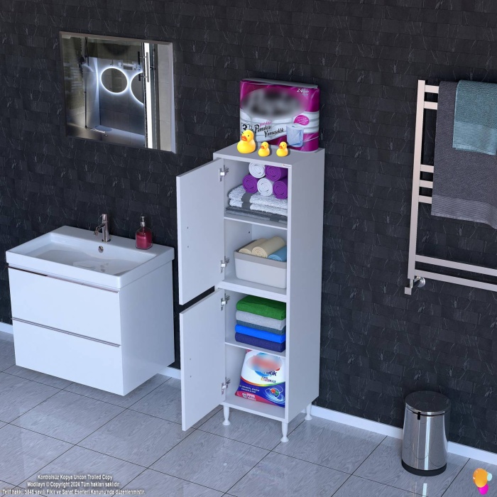 Modilayn OHBE 50x138x32,5 cm Ekstra Düzen İçin Kullanışlı 4 Kapak 4 Bölmeli Banyo Mutfak Dolabı