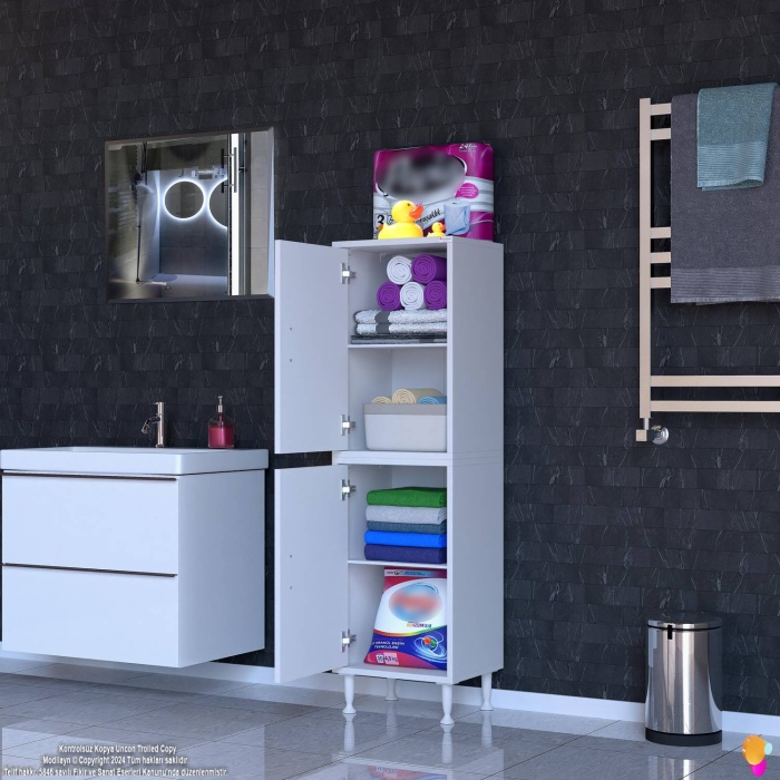 Modilayn OHBE 50x138x32,5 cm Ekstra Düzen İçin Kullanışlı 4 Kapak 4 Bölmeli Banyo Mutfak Dolabı