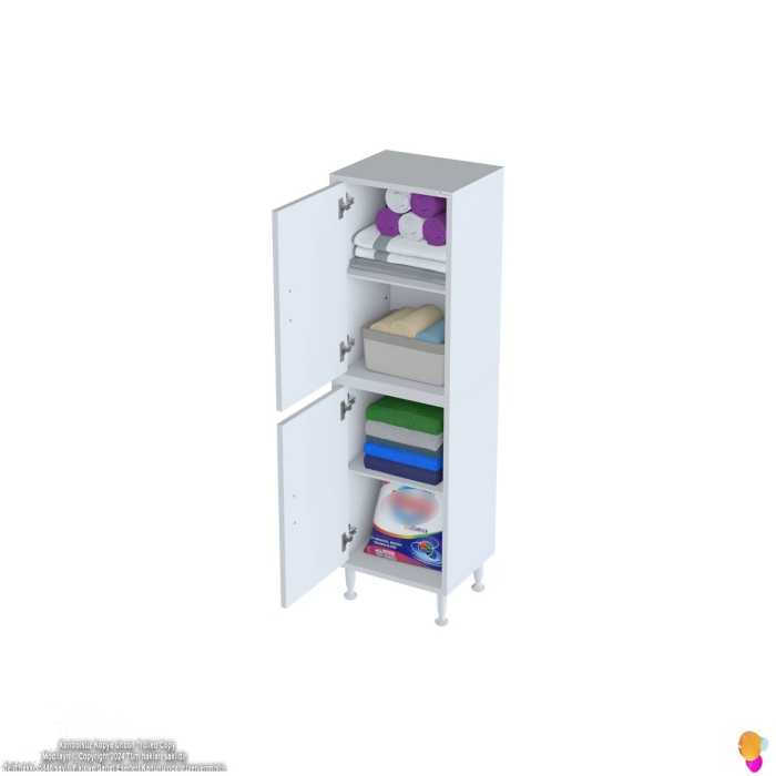 Modilayn OHBE 50x138x32,5 cm Ekstra Düzen İçin Kullanışlı 4 Kapak 4 Bölmeli Banyo Mutfak Dolabı