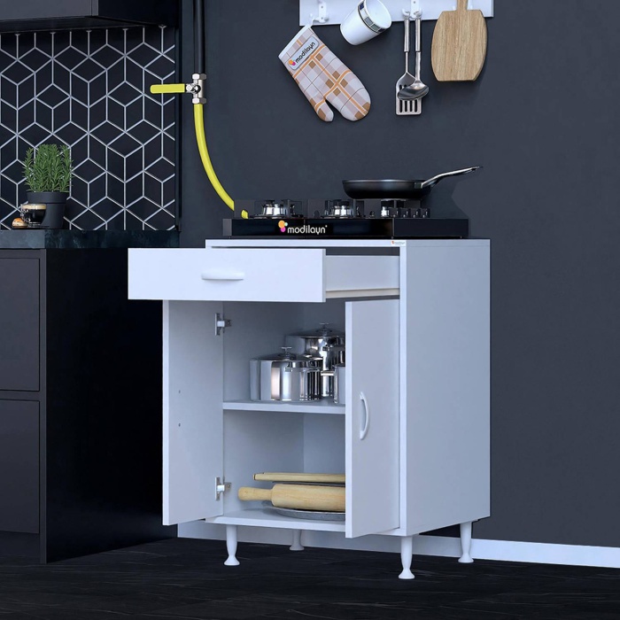 Modilayn DOQU L Set Ocak Altı Dolabı 65x88x56 cm Boyutlarında 2 Kapak 1 Raf ve 2 Göz Bölmelidir
