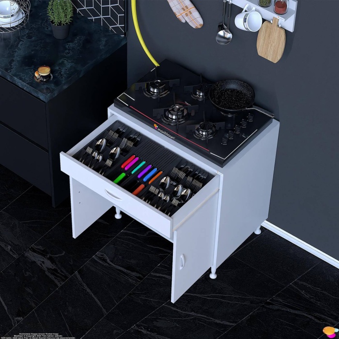 Modilayn DOQU XXXL Set Ocak Altı Dolabı 80x88x56 cm Boyutlarında 2 Kapak 1 Raf ve 2 Göz Bölmelidir