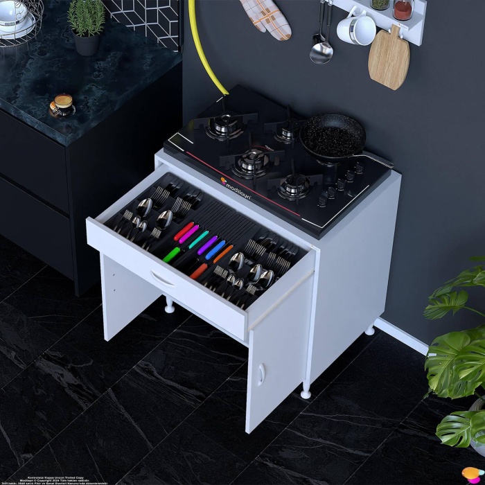 Modilayn DOQU XXXL Set Ocak Altı Dolap 80x88x56 cm 2 Kapak 2 Göz Bölmeli Üst Asma Baharat Raflı