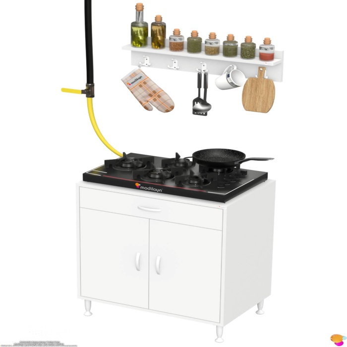 Modilayn DOQU XXXL Set Ocak Altı Dolap 80x88x56 cm 2 Kapak 2 Göz Bölmeli Üst Asma Baharat Raflı