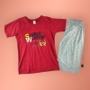 Erkek Çocuk Yazlık Kırmızı Gri Pamuk Pijama Takımı - Kısa Kollu Şortlu Set 7-12 Yaş Aralığı için