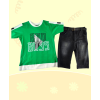 Erkek Çocuk Yeşil Yazlık Takım Kapri Tişört Kombin 7-12 Yaş 100% Pamuk