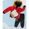 Kırmızı 3lü Kışlık Bebek Takımı 6-9-12-18-24 Ay Mont Sweatshirt Pantolon