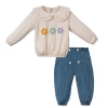 Çiçek Desenli Kot Pantolonlu 2li Takım Seti - Çocuk Kız Giyim Takımı