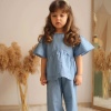 Kız Çocuk Rahat Kot Jile Pantolon ve Bluz Takımı - Yazlık Kombin