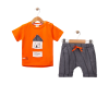 Erkek bebek kısa kollu şortlu 2li turuncu renk takım - pamuklu - bisiklet yaka - çizgili şort