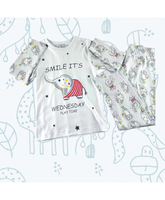 Kız Çocuk Fil Desenli Pamuklu 4 Mevsim Pijama Seti - Rahat ve Şık Çocuk Pijaması