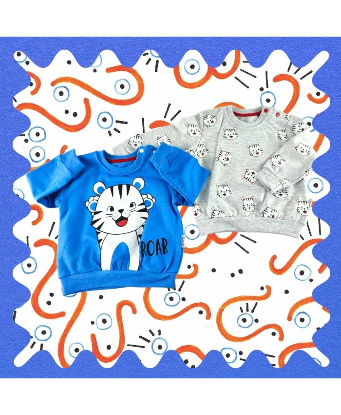 Erkek Bebek Kedi Desenli Sweatshirt Seti - 2li Paket - 6-9-12-18-24 Ay - Uzun Kollu - Sevimli Kedi Tasarımı - Konforlu ve Şık - Pamuklu Erkek Bebek Sweatshirt