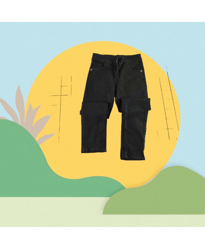 Kız Çocuk Siyah Kot Pantolon - Ayarlanabilir Bel Lastikli - 8-12 Yaş Uygun - Dört Mevsim Kullanıma Uygun