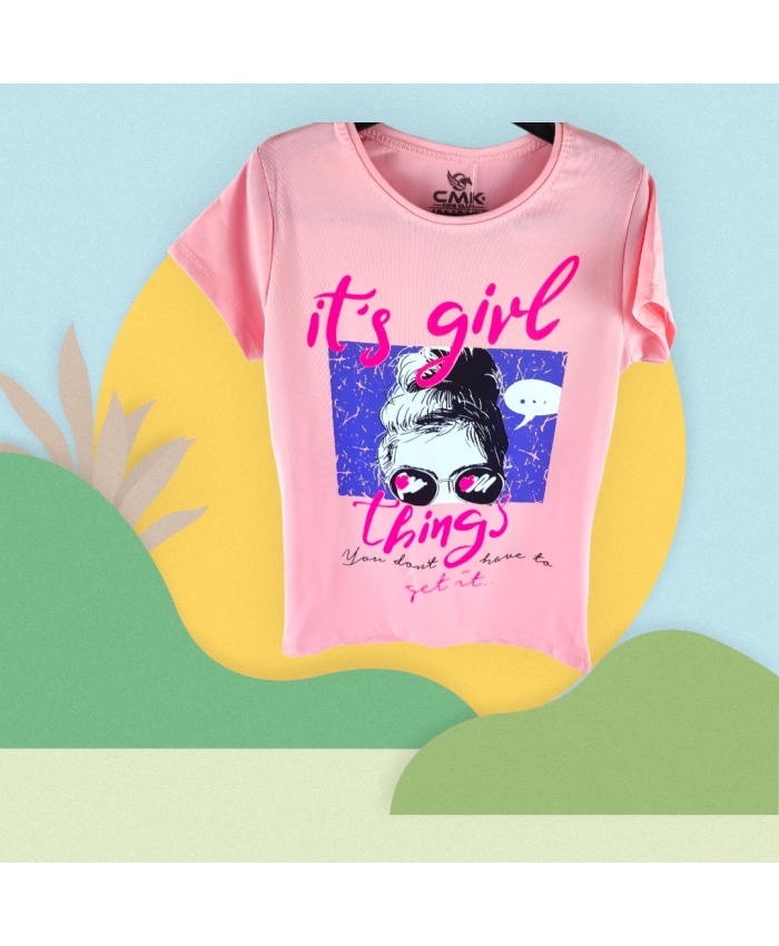 Kısa Kollu Kız Çocuk Bisiklet Yaka T-shirt - Yazlık Pamuk Tişört