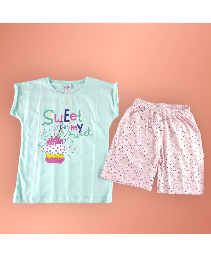 Kız Çocuk Mint Yeşili Kısa Kollu Gömlekli Şortlu Pijama Takımı - Yaz Mevsimi İçin Uygun - 7-16 Yaş Aralığı Için