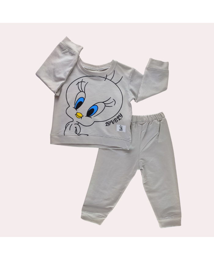 Kız Bebek Takım - Gri 2 İp Sweatshirt ve Pantolon Seti - 9-24 Ay - Pamuk Kumaşlı Dört Mevsim İçin Uygundur