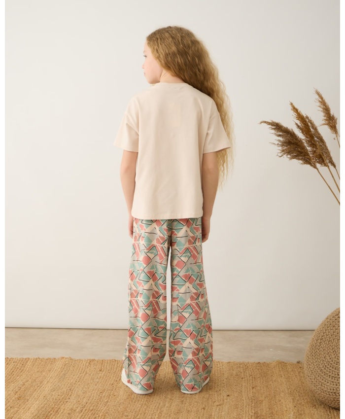 Kız Çocuk Tshirt Pantolon Takım | 9-12 Yaş | Taş & Pudra Renk