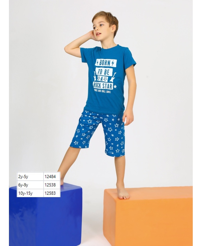 Erkek Çocuk Mavi Kapri Şortlu Takımı | 2-5 Yaş | Kısa Kollu Tshirt ve Eşofman Altı